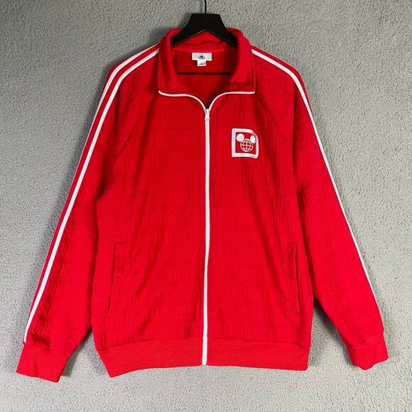 Walt Disney‎ World Red Track Jacket Embossed Zip Varsity Unisex Adult Large - Picture 1 of 11